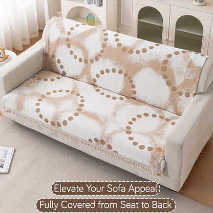 Premium 320 GSM Chenille Sofa Cover 'Serene Abode Series', Latte Dotted Wave