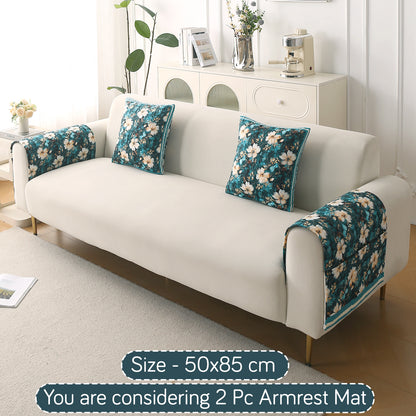 Florentina Series Printed Holland Velvet Sofa Mat - Pansies Teal
