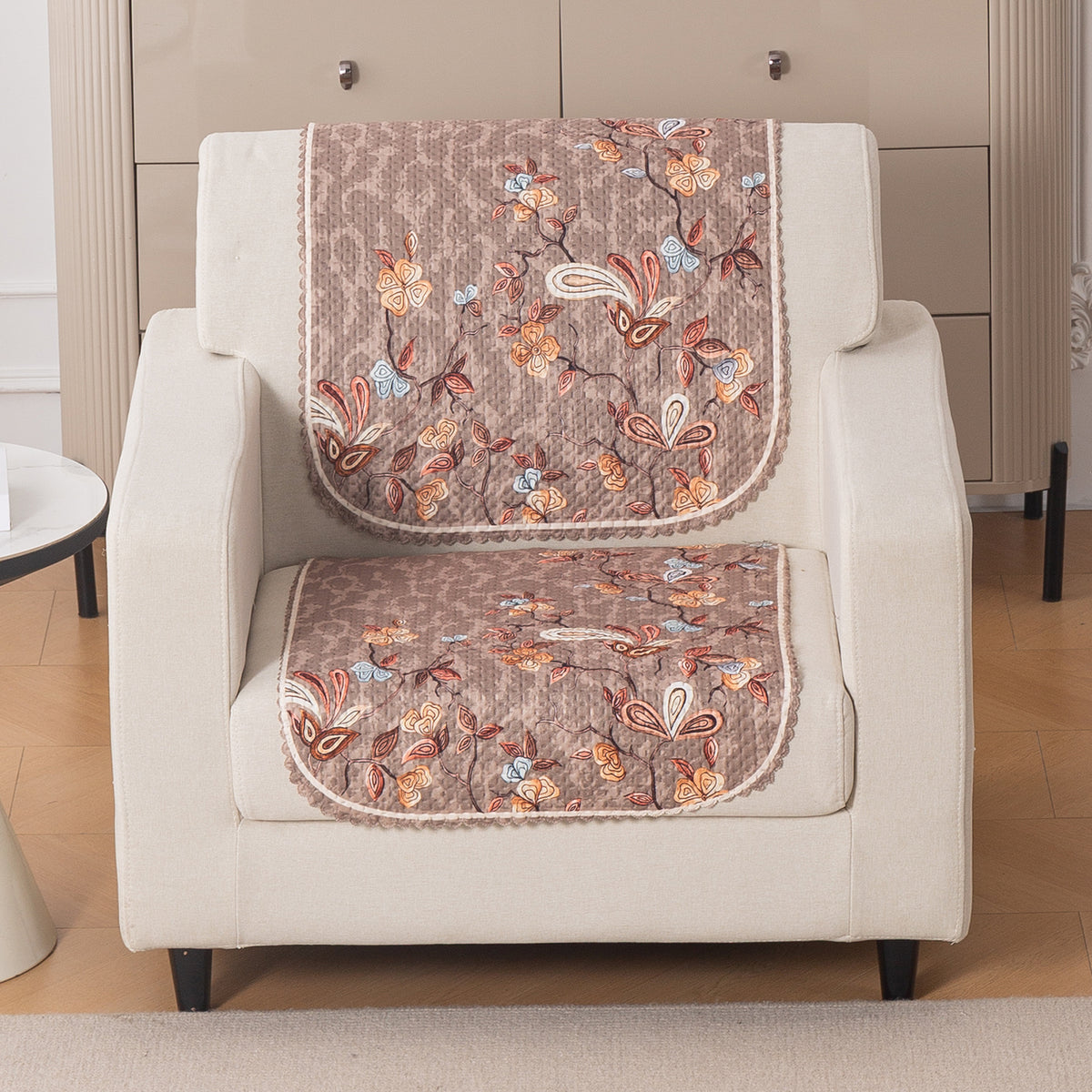 HeavenHue Fleece Soft Touch Quilted Sofa Cover Set Washable Sofa Panel for Seat & Bk - Vintage Bloom