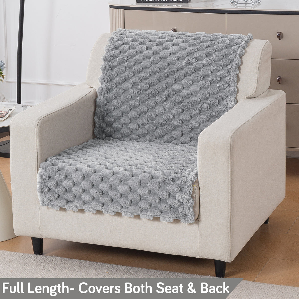 'BunnySoft Series' Plush Sofa Cover Throw for Sofa Seat & Back, Moon Grey