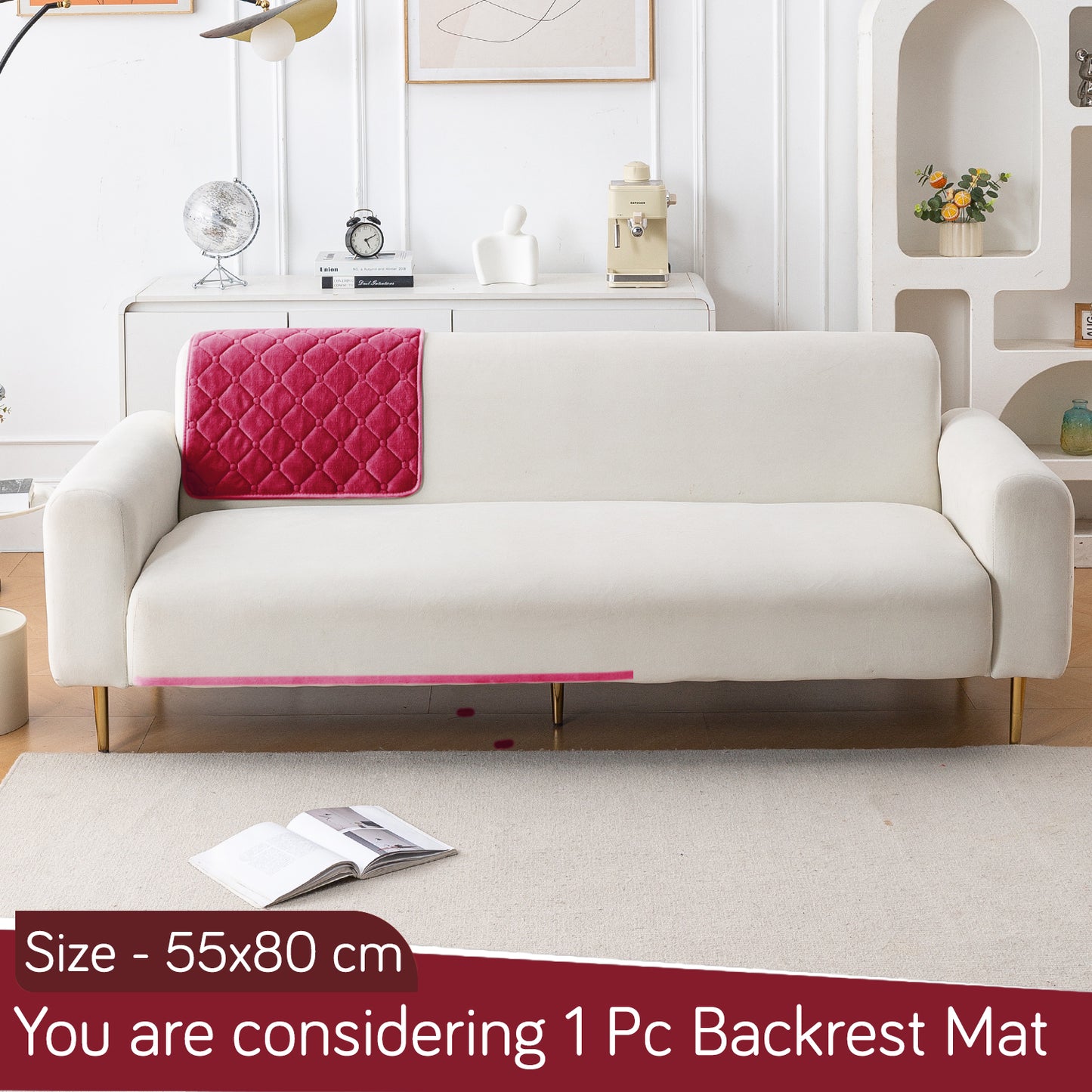 Diamond Tuft Plush Sofa Cover Mat, Raspberry Red