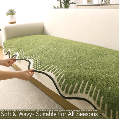 Premium Supple Soft Wavy with Curve Sofa Cover Mat, Green