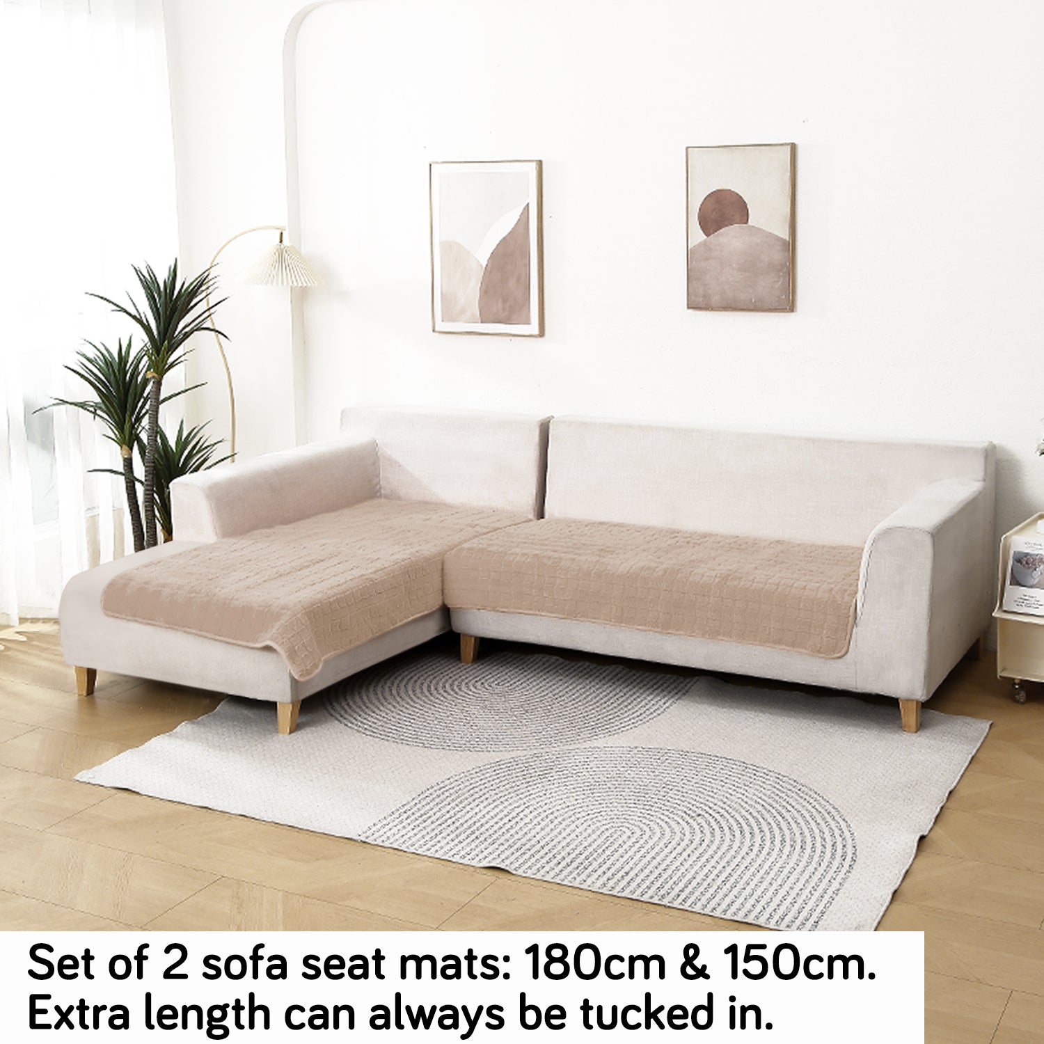 Luxury Plush Sofa Mat for 3 Seater and 2 Seater Sofa (L Shape), Beige