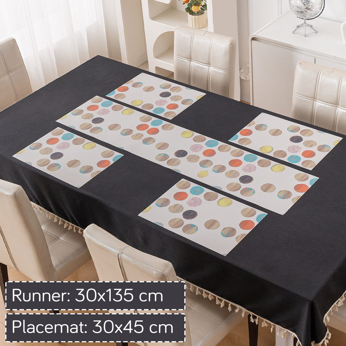Color Splash PVC Mats for Dining Table, Watercolor Circles - Soft Beige