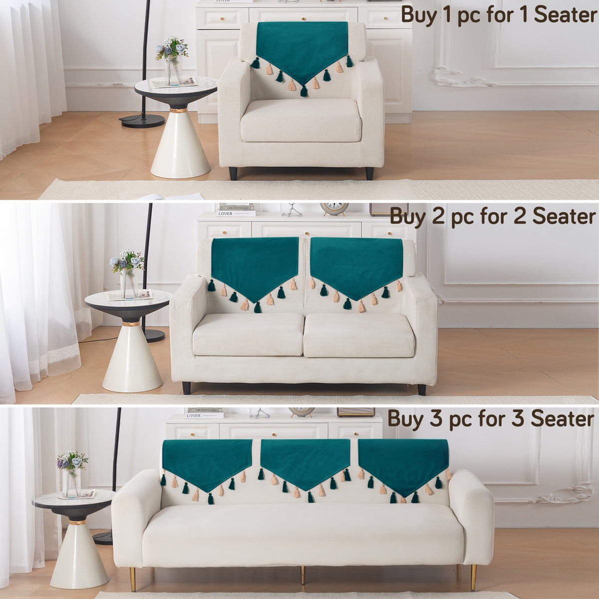 Tassel Tone Holland Velvet Sofa Cover Mat, Teal