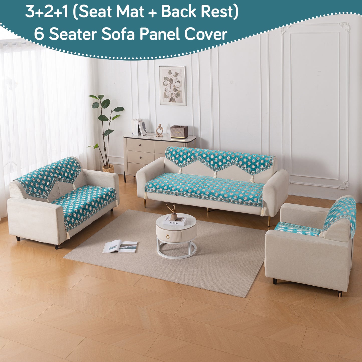 Heritage Weave Premium Jacquard Sofa Cover Set with Tassels - Emerald Teal