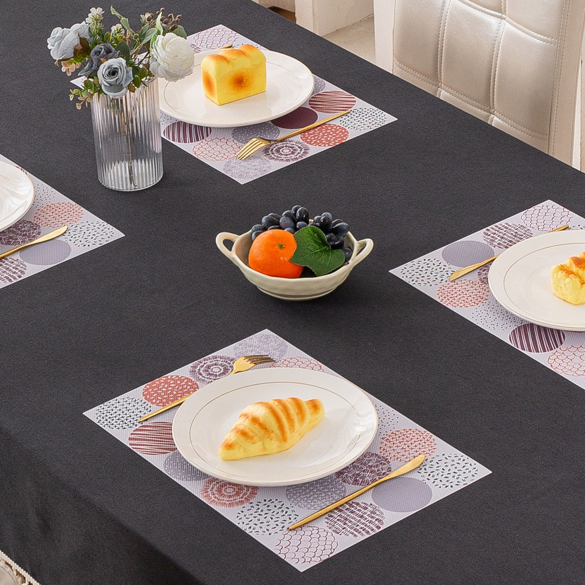 Color Splash PVC Mats for Dining Table, Bloom Circles - Rose Dust