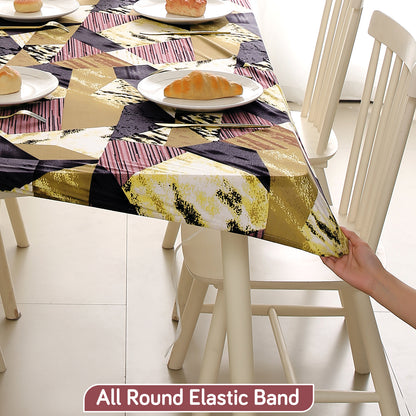 Printed Stretch Fit Water-Repellent & Anti-Slip Table Cloth Cover for 4 Seater / 6 Seater, Wine Abstract Geometry