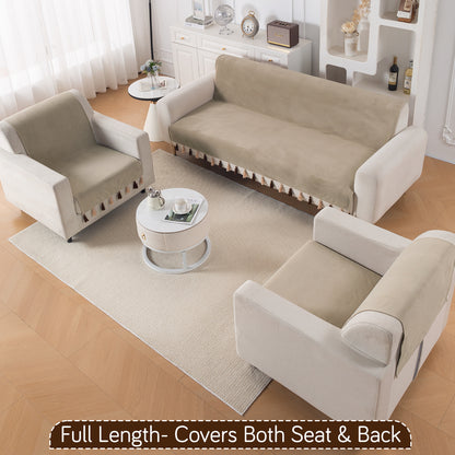 Holland Velvet 5-Seater Sofa Cover (3+1+1), TasselTone Series | Sand Beige