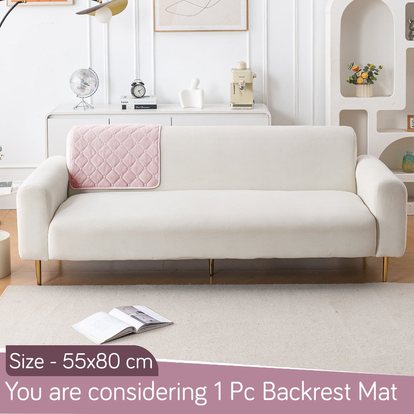 Diamond Tuft Plush Sofa Cover Mat, Blush Pink