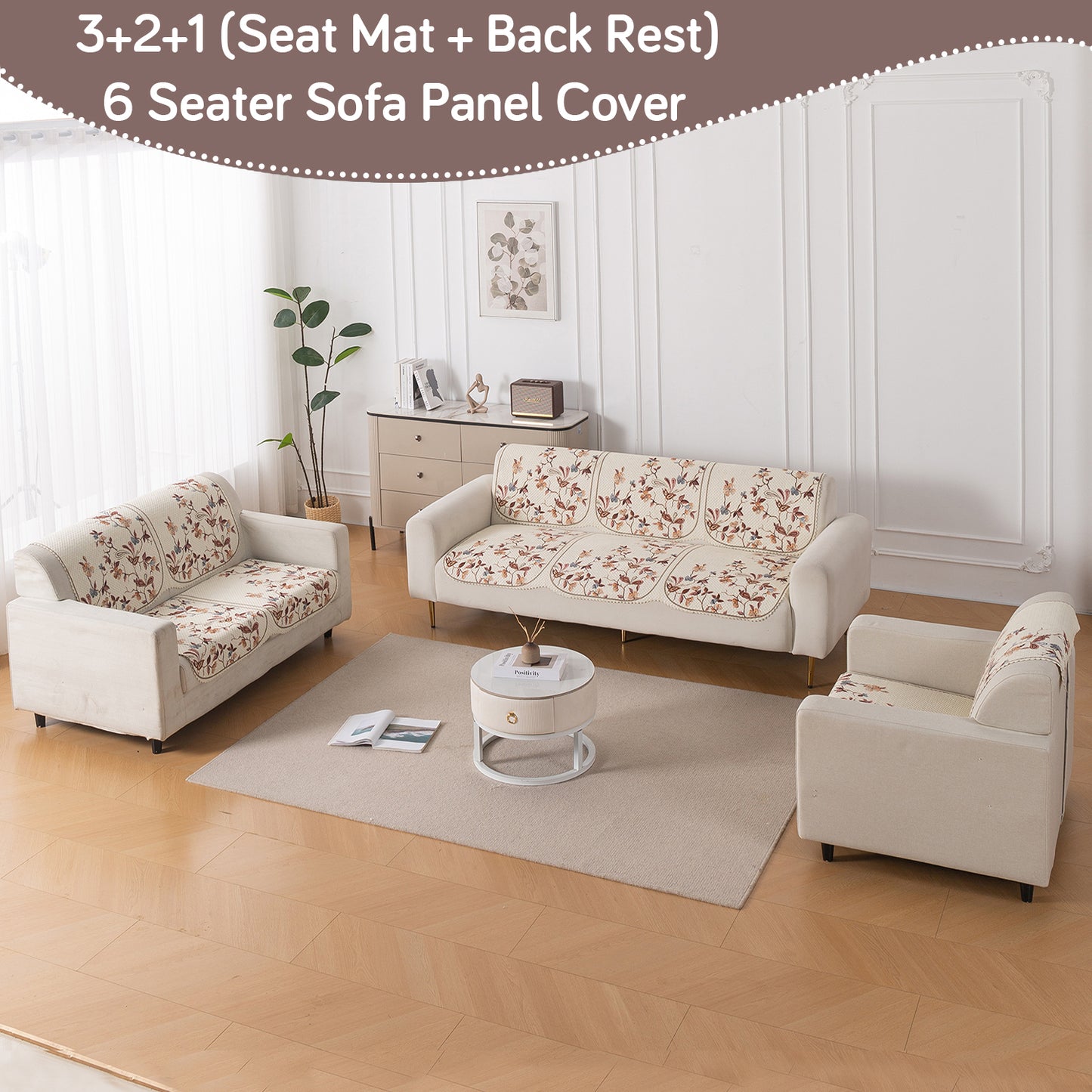 HeavenHue Fleece Soft Touch Quilted Sofa Cover Set – Washable Sofa Panel for Seat & Back - Autumn Whisper