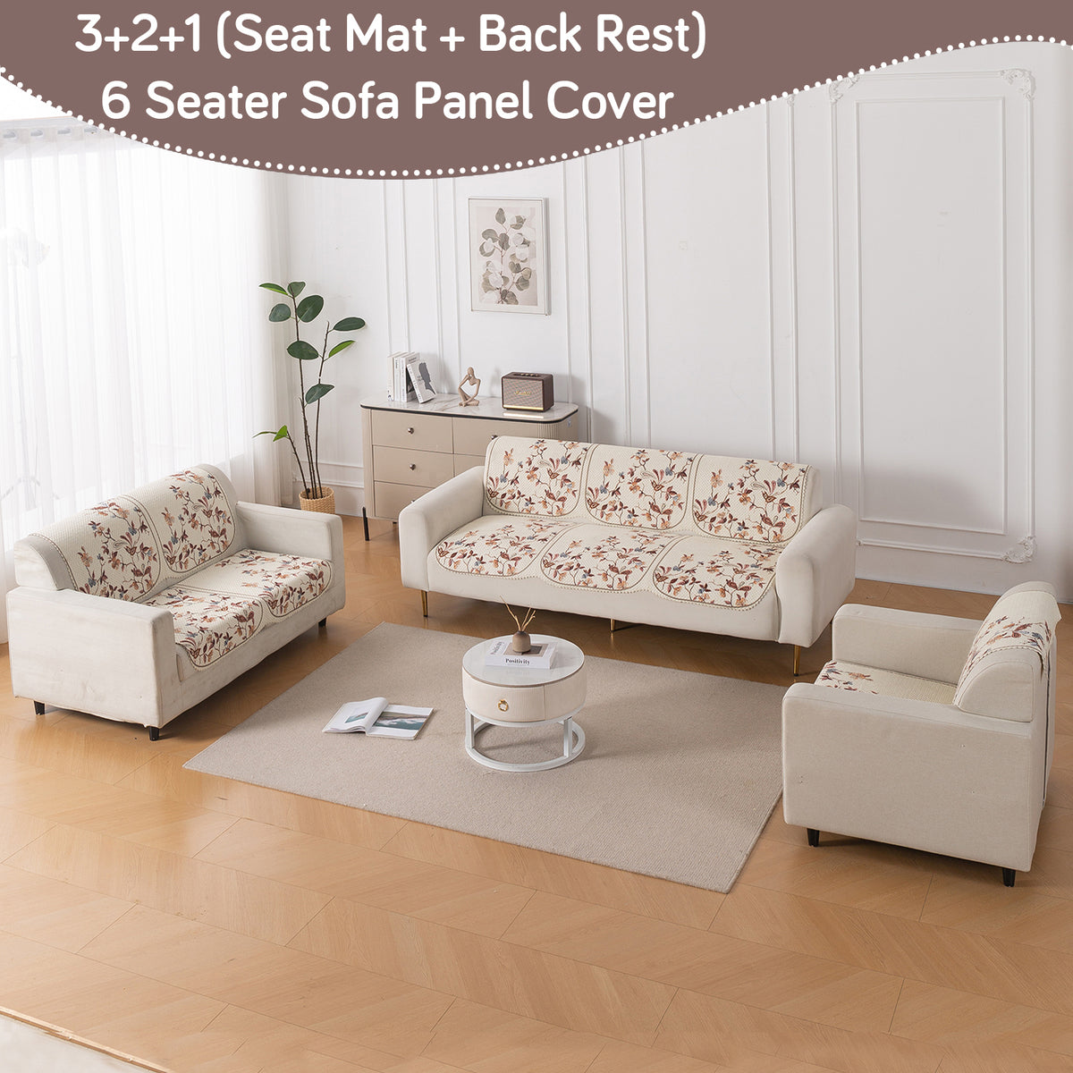 HeavenHue Fleece Soft Touch Quilted Sofa Cover Set – Washable Sofa Panel for Seat & Back - Autumn Whisper