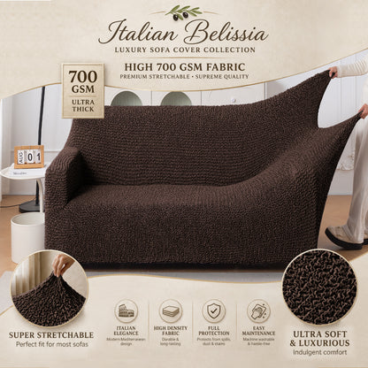Italian Belissia Luxe Series' Super Stretchable Microfiber 1/2/3 Seater Sofa Cover, Chocolate Brown