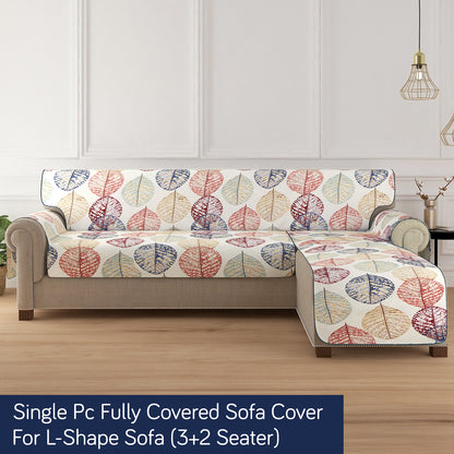 HomeHues Series Quilted Sofa Cover with Secure Fit Belt for L Shape sofa, Multicolor Linden Leaf
