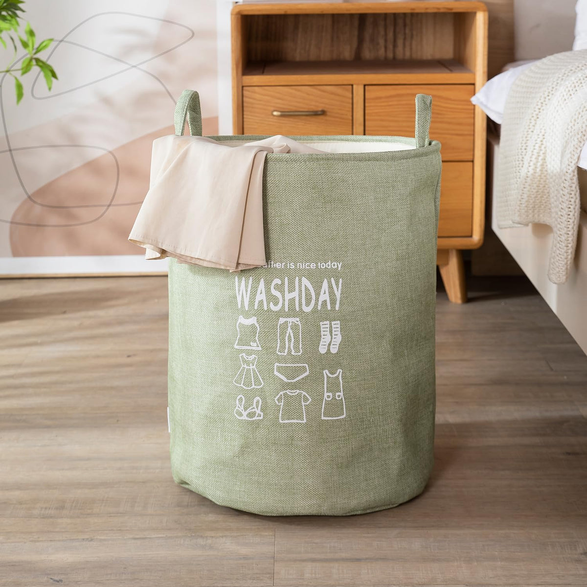 Folding Laundry Basket for Clothes, 43L - Green