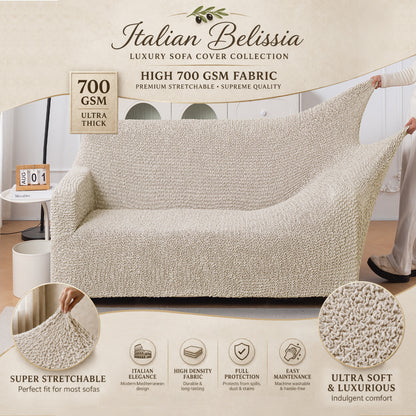 Italian Belissia Luxe Series' Super Stretchable Microfiber 1/2/3 Seater Sofa Cover, Snow Cream