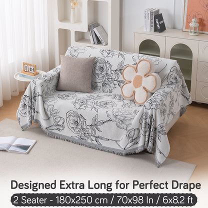 Premium 320 GSM Chenille Sofa Cover Throw All Season 'Serene Abode Series', White Rose Garden