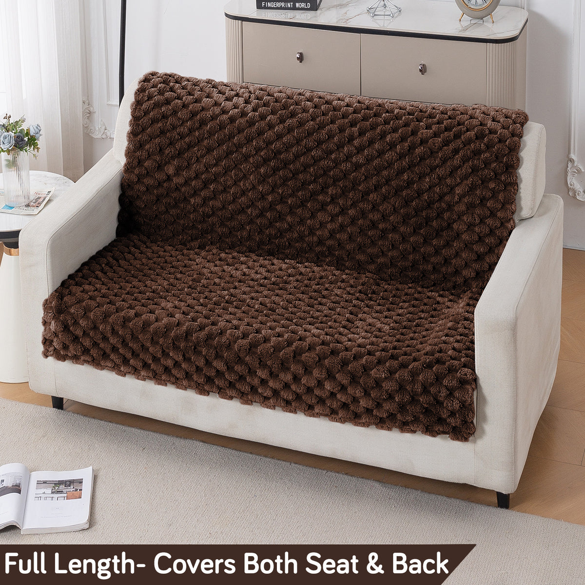'BunnySoft Series' Plush Sofa Cover Throw for Sofa Seat & Back, Dark Chocolate