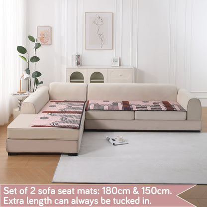 LiefNest Printed Holland Velvet L Shape Sofa Seat Mat with Foam Filling - Modern Archscape Mauve Blush