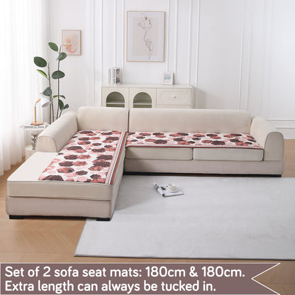 LiefNest Printed Holland Velvet L Shape Sofa Seat Mat with Foam Filling - Geometric Hexagon Cider Red