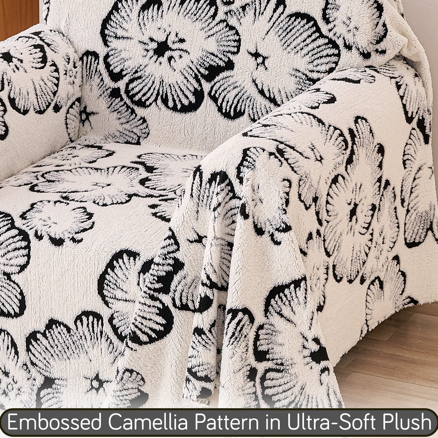 Buy Ivory Blossom Colour Camellia Blossom Luxury Plush Sofa Throw – Single Seater Sofa | HOKIPO