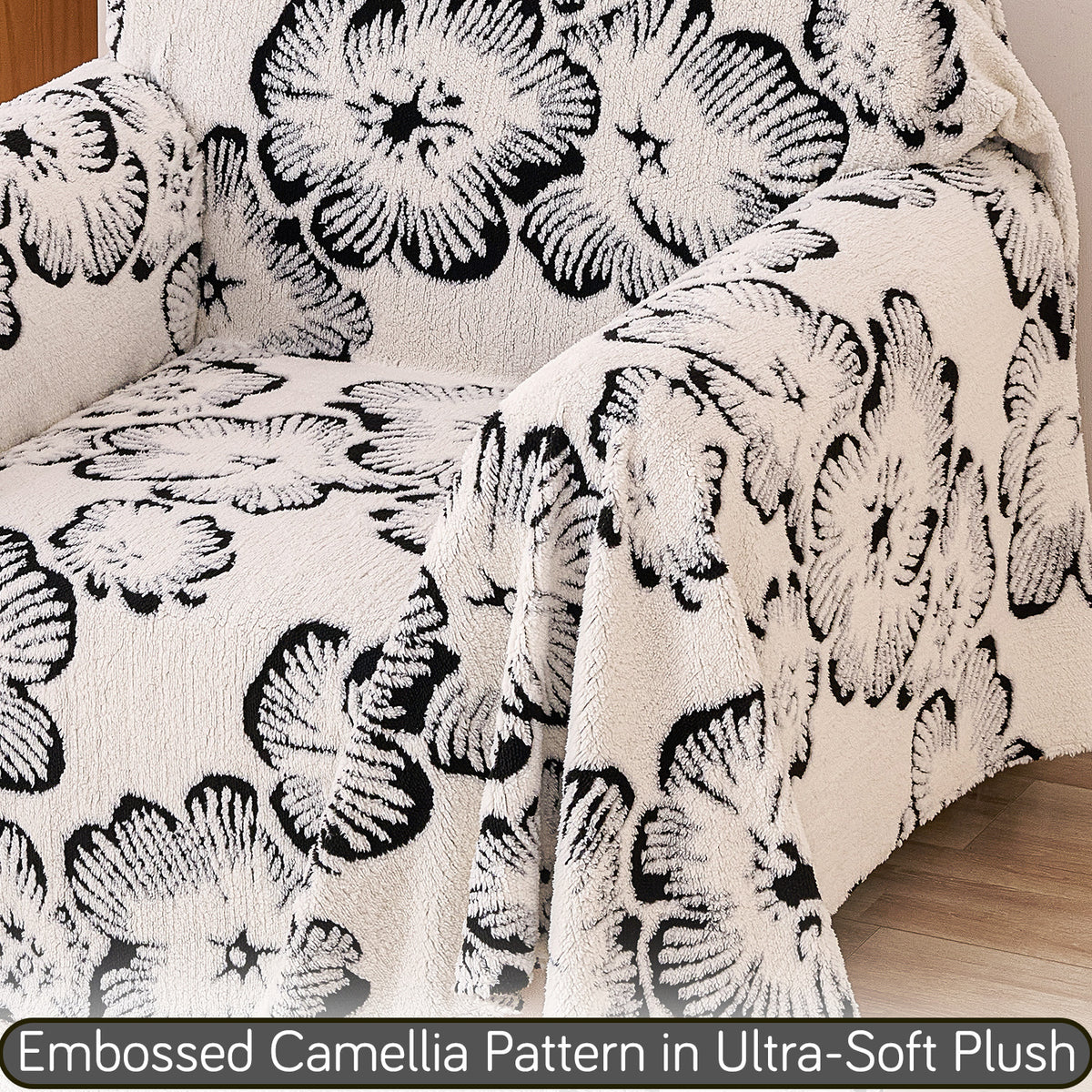 Buy Ivory Blossom Colour Camellia Blossom Luxury Plush Sofa Throw – Single Seater Sofa | HOKIPO