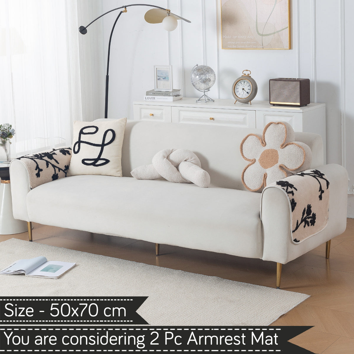 Luxury Plush Sherpa Anti-Slip Sofa Cover Mat, 'Noirea Series'| Botanical Vine