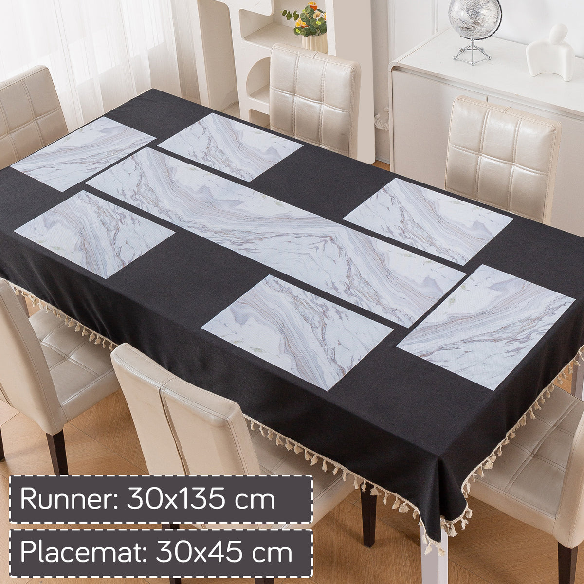 Marble Fusion PVC Mats for Dining Table, Glacier Vein - Frost Grey