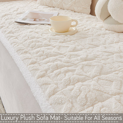 'Italian Caelora' Luxury Jacquard Plush Sofa Cover Mat and Anti-Slip Armrest Covers - Pearl Whit
