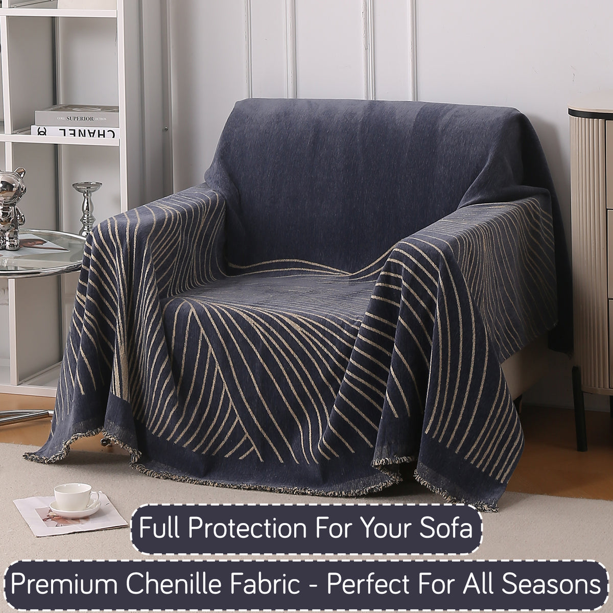 Buy Dark Grey Colour WaveLoom Chenille 1 Seater Sofa Throw | HOKIPO