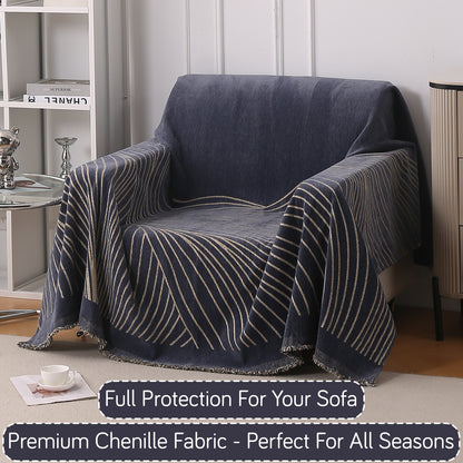 WaveLoom Collection Printed Chenille Sofa Cover Throw Blanket, Dark Grey
