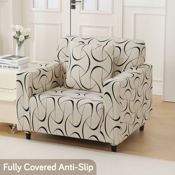 Natural Beige Abstract Art Print non slip elastic 1 seater sofa cover​ 
