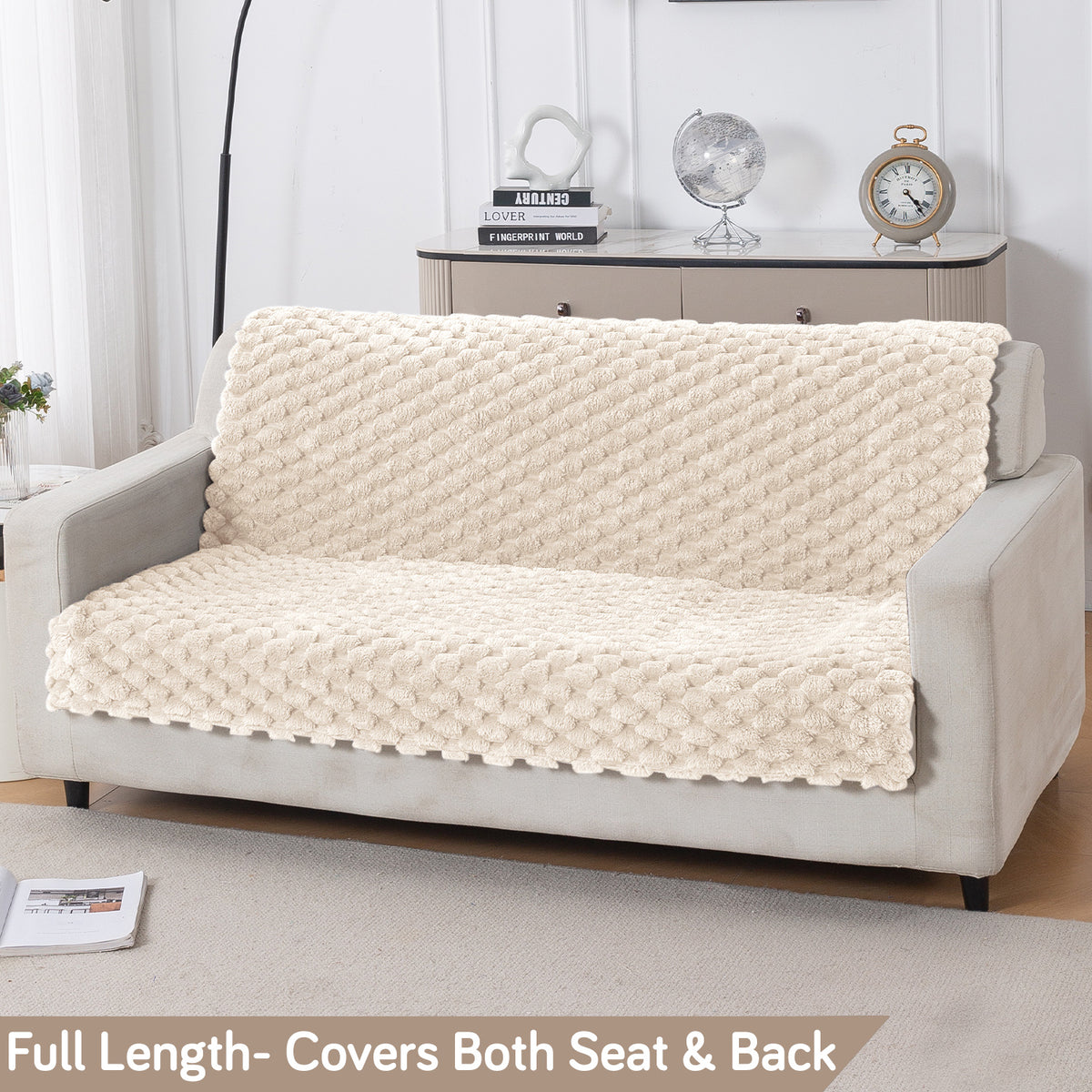 'BunnySoft Series' Plush Sofa Cover Throw for Sofa Seat & Back, Cream