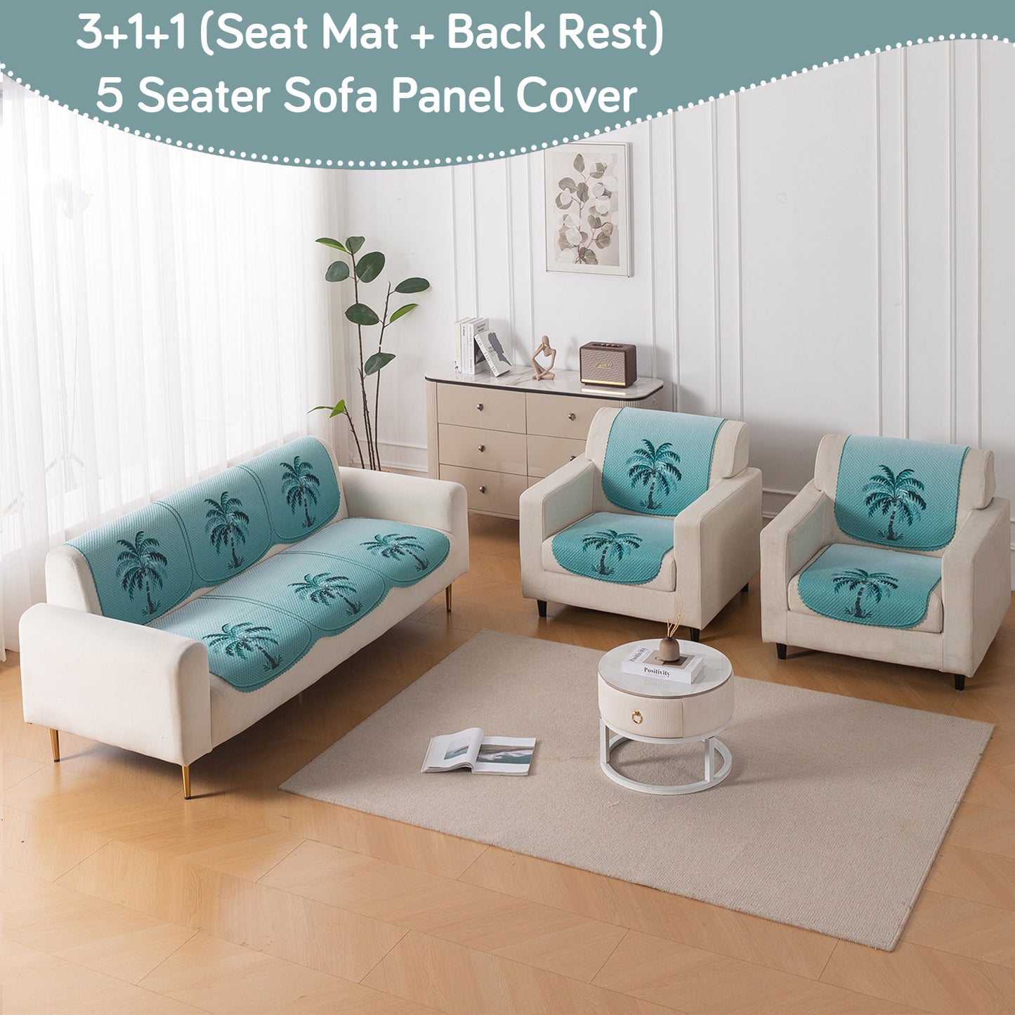 HeavenHue Fleece Soft Touch Quilted Sofa Cover Set Washable Sofa Panel for Seat & Back - Island Breeze