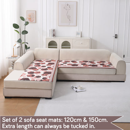 LiefNest Printed Holland Velvet L Shape Sofa Seat Mat with Foam Filling - Geometric Hexagon Cider Red