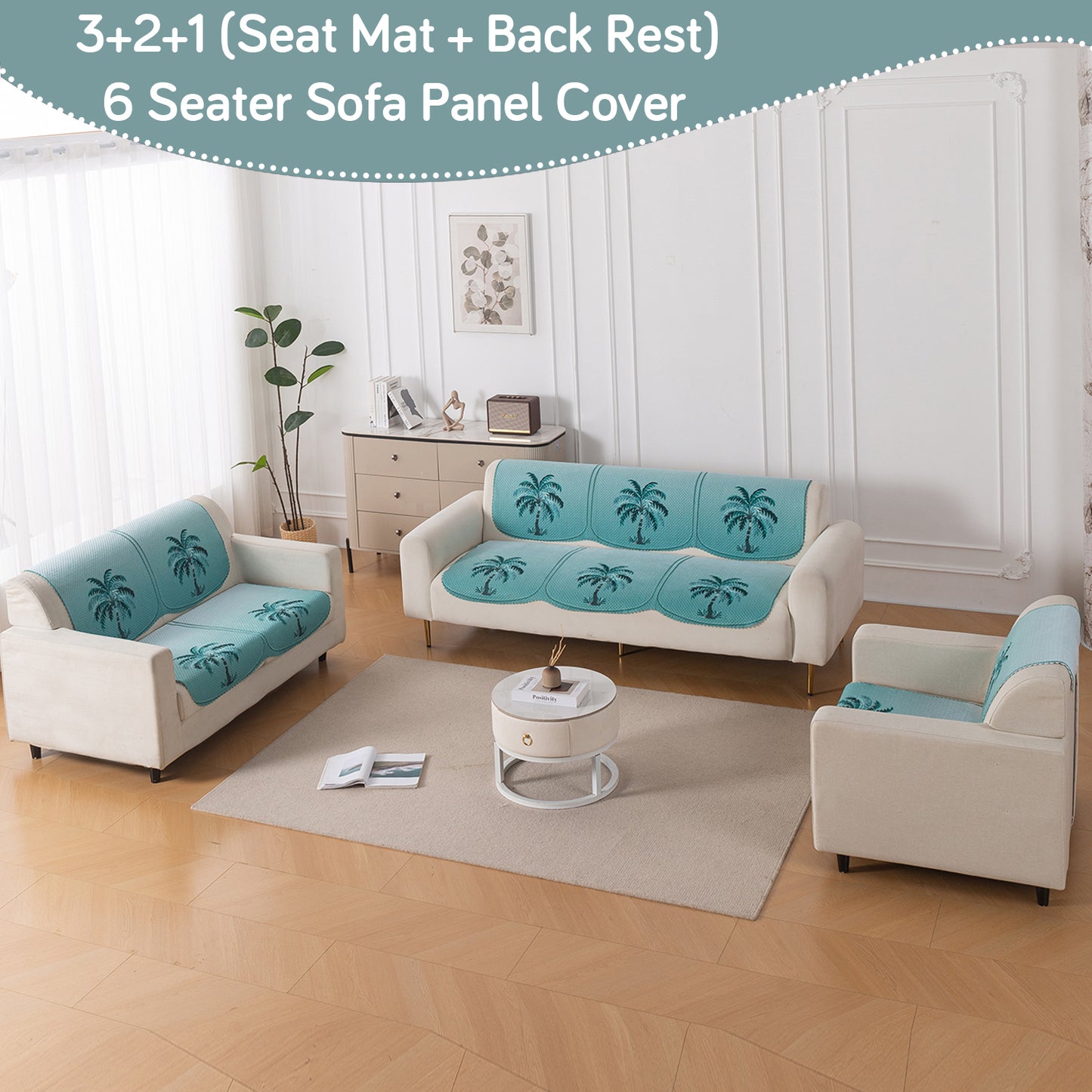 HeavenHue Fleece Soft Touch Quilted Sofa Cover Set Washable Sofa Panel for Seat & Back - Island Breeze