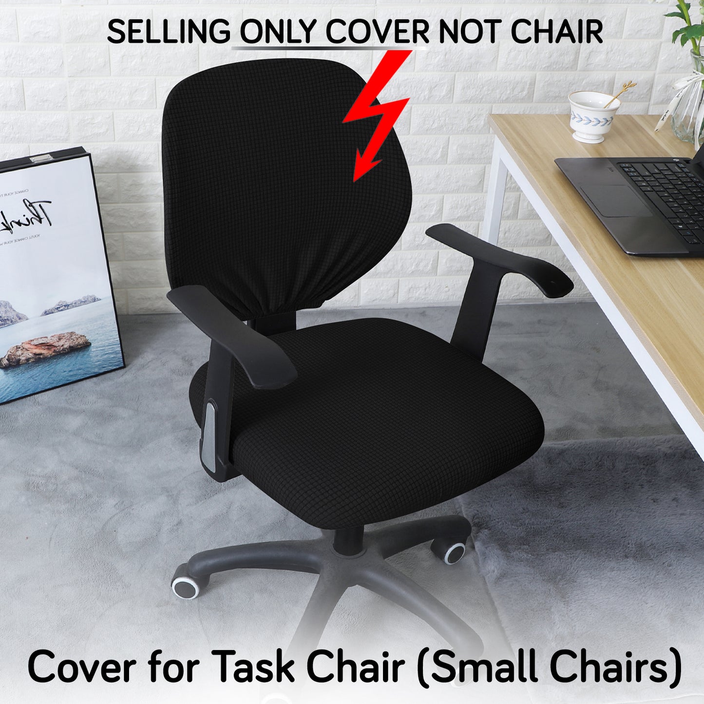 Water Repellent Office Chair Cover for Task Chair – 210 GSM Stretchable Jacquard – Washable & Anti-Slip – Fits Small Office Chairs Without Headrest, Black