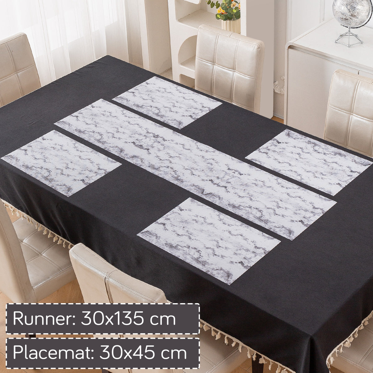 Marble Fusion PVC Mats for Dining Table, Misty Clouds - Spanish Grey