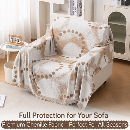 HOKIPO Premium 320 GSM Chenille Sofa Cover All Season 'Serene Abode Series', Latte Dotted Wave