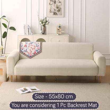 Florentina Series Printed Holland Velvet Sofa Mat - Scarlet Rose Ivory
