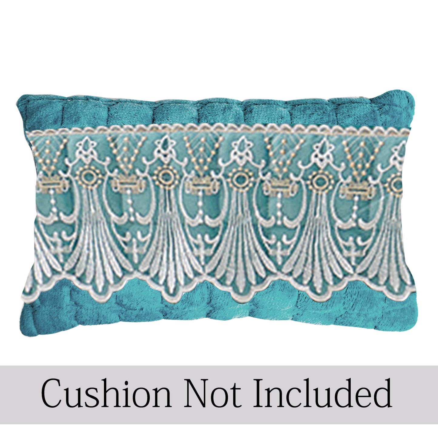 Premium Milk Velvet Sofa Cushion Cover with Lace Design, Teal