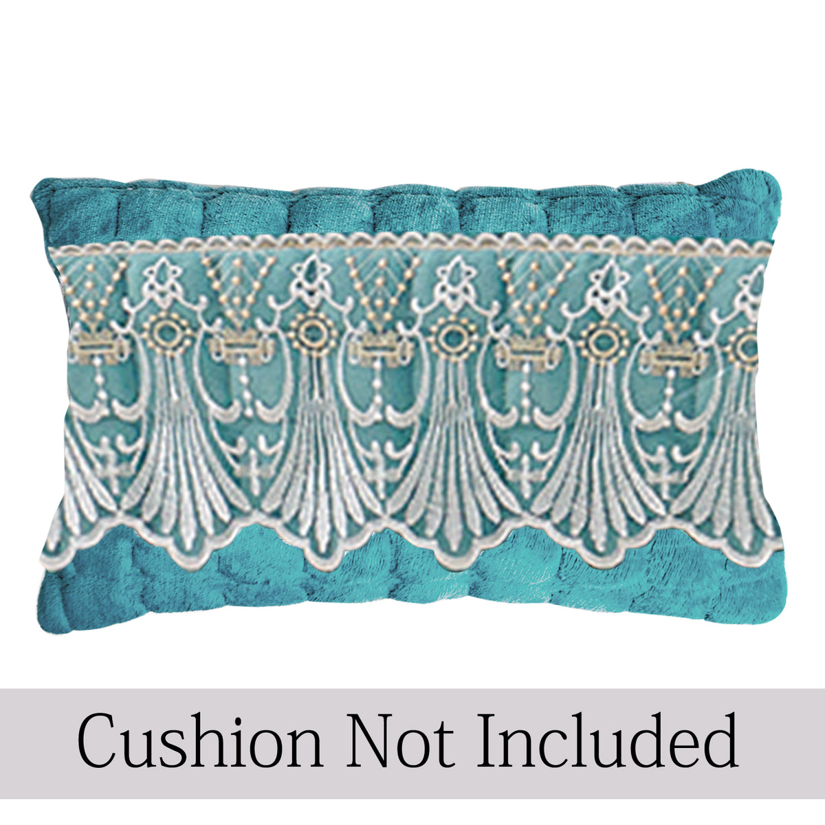 Premium Milk Velvet Sofa Cushion Cover with Lace Design, Teal