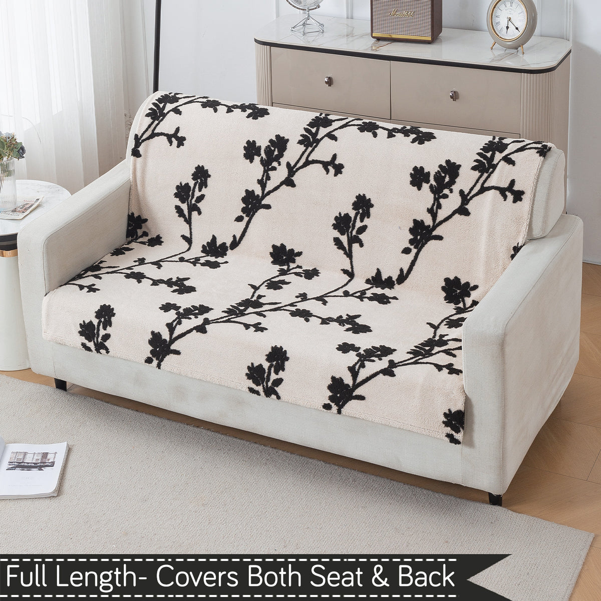 'Noirea Series' Plush Sofa Cover for Seat & Back, Botanical Vine