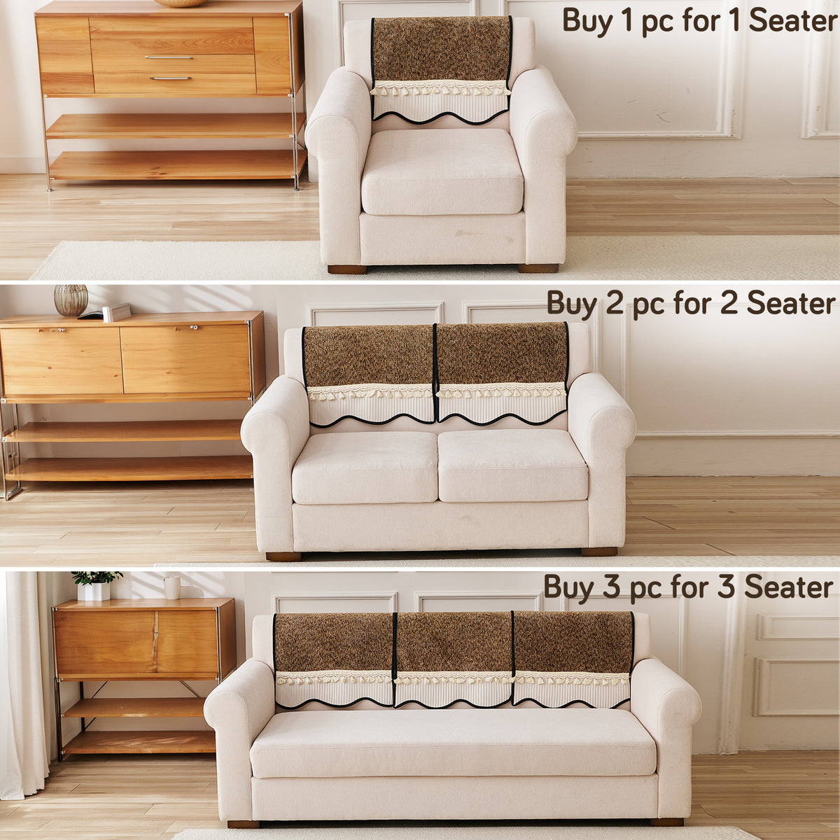 'Wavy Royale Series' Thick Woven Weave Chenille Sofa Cover with Tassel, Chestnut Brown