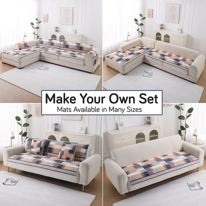 LiefNest Holland Velvet Sofa Cover Mat with Foam Filling -  Urban Grid Multicolor