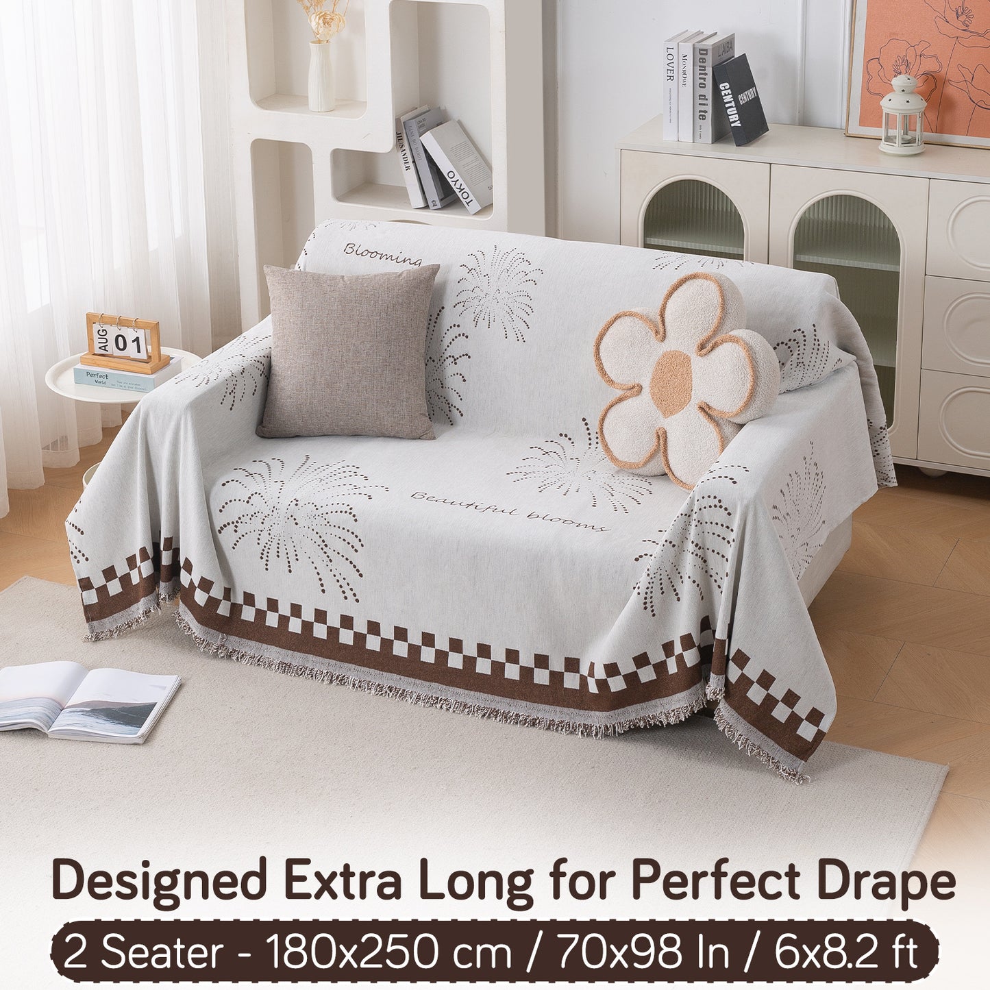 Premium 320 GSM Chenille Sofa Cover Throw All Season 'Serene Abode Series', Brown Dot Burst