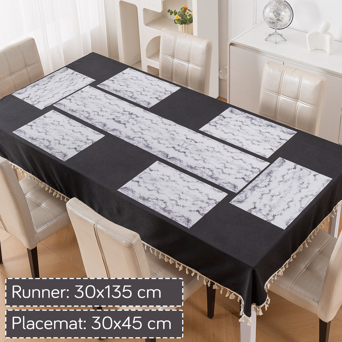 Marble Fusion PVC Mats for Dining Table, Misty Clouds - Spanish Grey