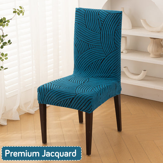 WaveLine Series 180 GSM Jacquard Chair Cover Set of 1/2/4/6, Teal Green