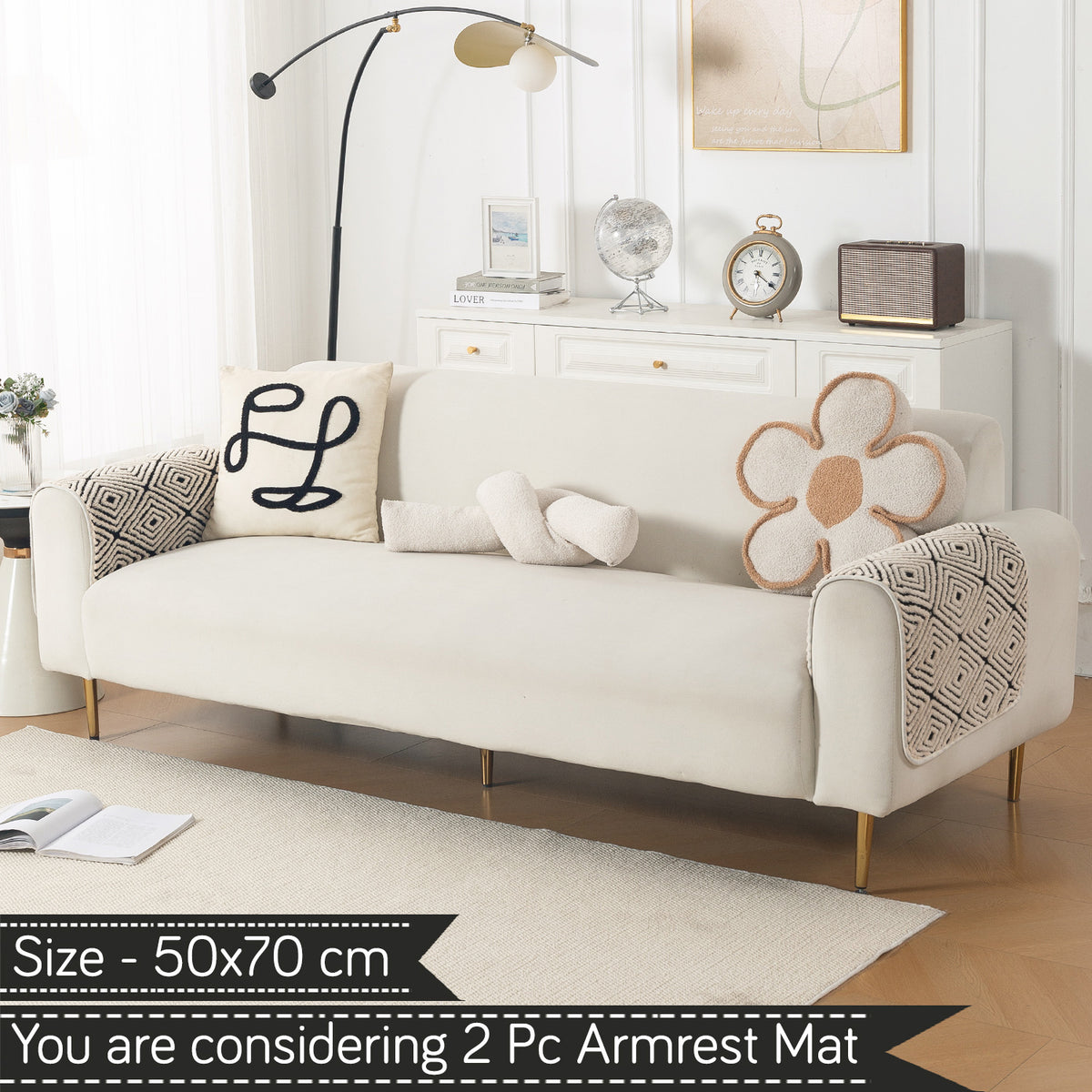 Luxury Plush Sherpa Anti-Slip Sofa Cover Mat, 'Noirea Series'| Geometric Diamond