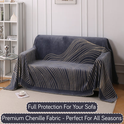 WaveLoom Collection Printed Chenille Sofa Cover Throw Blanket, Dark Grey